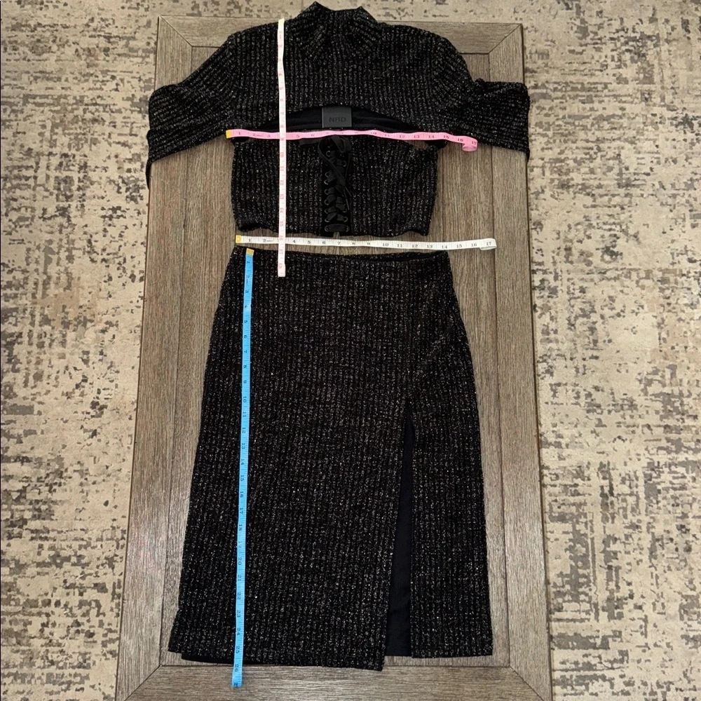 NBD Kendra Top and Skirt Set Metallic Black